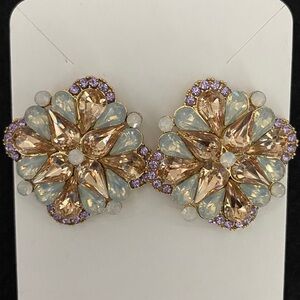 Elegant Floral Glass & Rhinestones Earrings